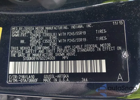 2016 Toyota Highlander Limited V6 from USA, damaged, VIN 5TDDKRFH7GS234009